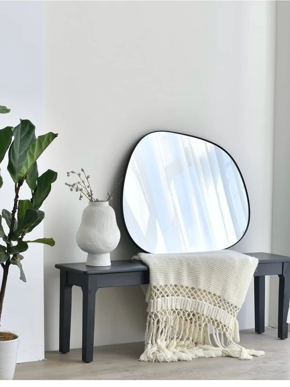 Asymmetrical Wall Mirror for Decor - Black thin frame (21x27)